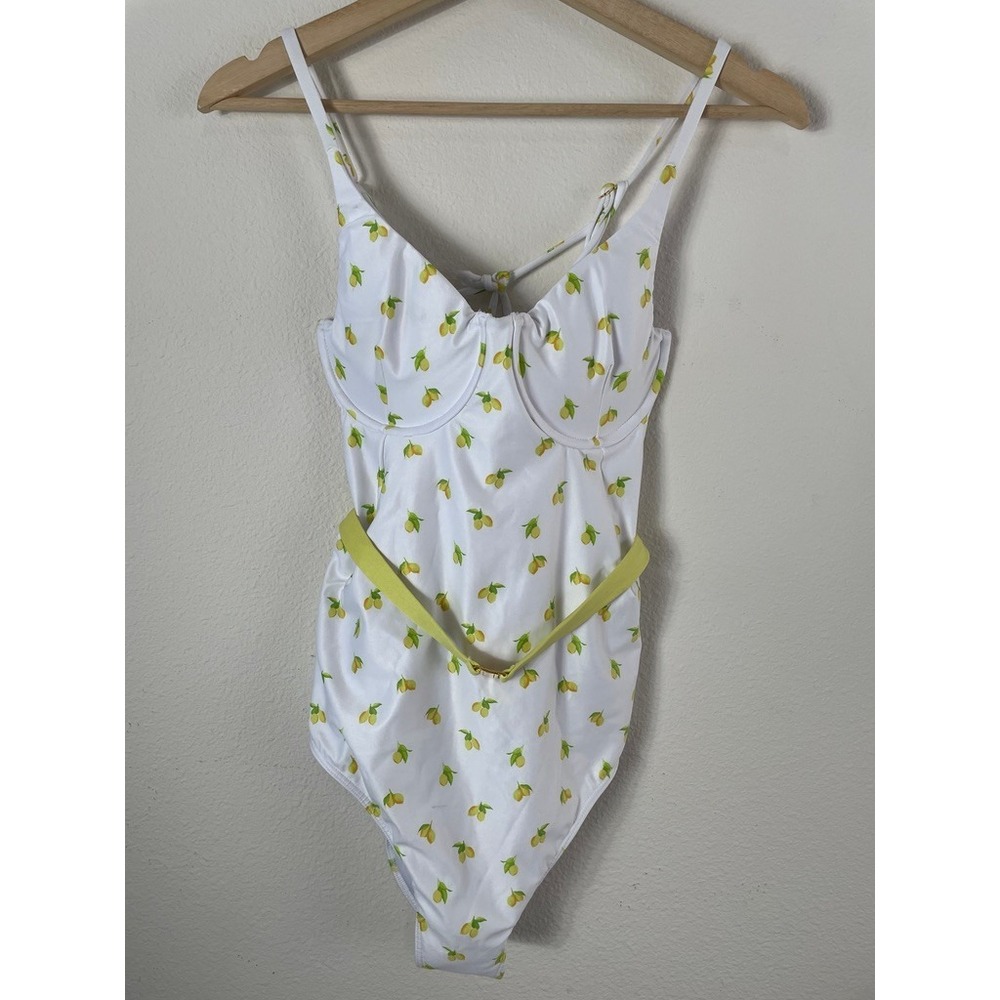 NEW Kenny Flowers Watercolors‎ M/L Lemon Belted Underwire One Piece Swimsuit